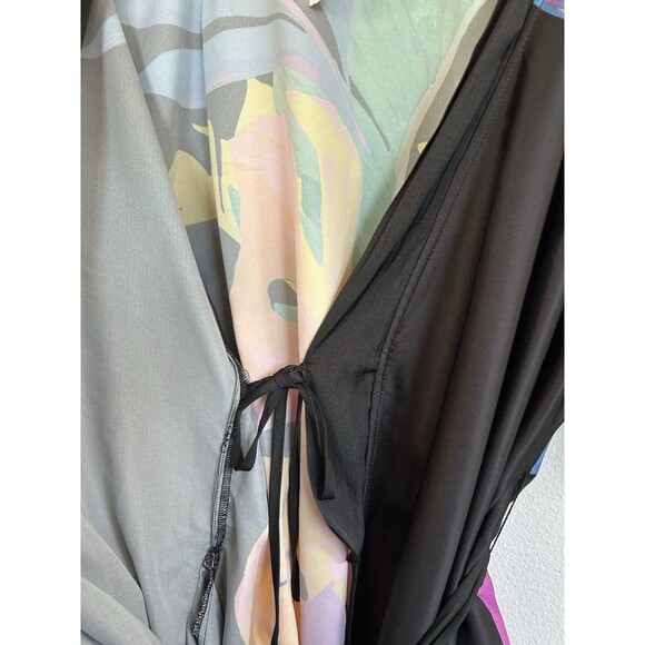 Soma Satin Black Midi Robe XS Paradise Palms Multicolor Short Sleeve Kimono - Picture 9 of 16